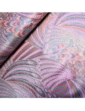 Tissu, Jacquard Plumes Lurex, Rose & Vert d'Eau, Laize 150 cm, 100% Polyester 158g/m²