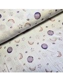 Tissu, Double Gaze Lunes et Nuages, Blanc Céleste, Laize 133 cm, 100% Coton 160g/m²