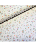 Tissu, Double Gaze Fleurs Champêtres, Blanc Fleuri Multicolore, Laize 133 cm, 100% Coton 153g/m²