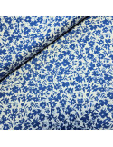 Tissu, Voile de Coton Brodé Fleurs, Bleu, Laize 135 cm, 100% Coton 101g/m²