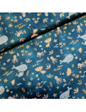 Tissu, Popeline de Coton Fonds Marins, Bleu Océan Multicolore, Laize 150 cm, 100% Coton 163g/m²