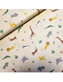 Tissu, Popeline de Coton Animaux de la Savane, Multicolore, Laize 150 cm, 100% Coton Bio 133g/m²