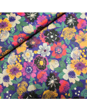 Tissu, Voile de Coton Fleuri, Violet Profond Multicolore, Laize 140 cm, 100% Coton Léger 69g/m²