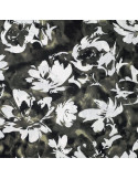 Tissu, Viscose Flammée Stretch Imprimée Fleurs, Kaki, Laize 145 cm, 97% Viscose 3% Lurex 150g/m²