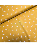 Tissu, Popeline de Coton Plumes, Jaune Moutarde, Laize 150 cm, 100% Coton