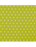 Tissu, Popeline de Coton Étoiles Blanches, Vert Pomme, Laize 150 cm, 100% Coton