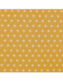 Tissu, Popeline de Coton Étoiles Blanches, Jaune Moutarde, Laize 150 cm, 100% Coton