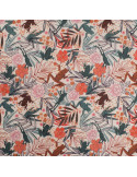 Tissu, Popeline de Coton Fleurs & Grenouilles, Orange & Verts, Laize 150 cm, 100% Coton 75g/m²