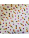 Tissu, Demi-natté Impression Digitale Ananas Hibiscus, Multicolore Tropical, Laize 150 cm, 100% Coton Décoration