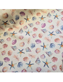 Tissu, Demi-natté Coquillages, Multicolore, Laize 150 cm, 100% Coton Aspect Lin