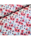 Tissu, Popeline de Coton Cerisier Japonais, Rouge, Laize 150 cm, 100% Coton 115g/m²