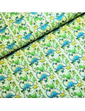 Tissu, Popeline de Coton Dinosaures, Multicolore, Laize 150 cm, 100% Coton 115g/m²