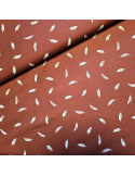 Tissu, Popeline de Coton Plumes, Terracotta et Plumes Blanches, Laize 150 cm, 100% Coton