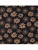 Tissu, Popeline de Coton Fleurie, Caramel sur Fond Noir, Laize 150 cm, 100% Coton