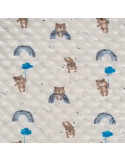 Tissu, Velours Minky Imprimé Oursons, Bleu Ciel & Blanc, Laize 150 cm, 100% Polyester
