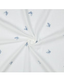 Tissu, Double Gaze Brodée Papillons, Blanc à Papillons Bleus, Laize 135 cm, 100% Coton 125g/m²