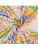 Tissu, Impression Digitale Feuilles, Vert & Orange, Laize 142 cm, 100% Viscose 110g/m²