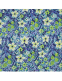 Tissu, Satin de Viscose Fleuri, Fleurs Vertes, Laize 140 cm, 100% Viscose 120g/m²