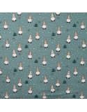 Tissu, Jersey de Coton Motif, Gnomes de Noël Vert Menthe, Laize 148 cm, Coton Stretch