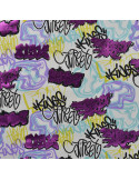 Tissu, French Terry Imprimé Graffiti, Urbain Street Art, Laize 150 cm, Coton Stretch