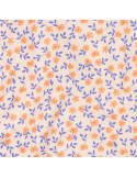 Tissu, Popeline de Coton Fleurie, Jaune Orange Bleu, Laize 150 cm, 100% Coton 135g/m²
