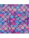 Tissu, Jersey de Coton Imprimé Écailles de Sirène, Violet Bleu Rose Scintillant, Laize 140 cm, Coton Stretch
