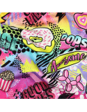 Tissu, French Terry Impression Digitale Pop Culture, Multicolore Awesome, Laize 150 cm, Coton Stretch