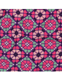Tissu, Viscose EcoVero Mosaïque Florale Géométrique, Violet Rose Vert d'Eau, Laize 138 cm, 100% Viscose EcoVero 115g/m²