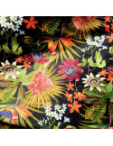 Tissu, Velours Impression Numérique, Fleurs Exotiques sur Fond Noir, Laize 140 cm, 100% Polyester 310g/m²