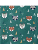 Tissu, Polaire Doudou Renards Forêt, Vert Canard Rouille, Laize 150 cm, 100% Polyester 260g/m²