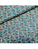 Tissu, Voile de Coton Fleuri Lurex, Bleu Azur et Gris, Laize 110 cm, 100% Coton 90g/m²