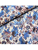 Tissu, Voile de Coton Fleuri Lurex, Bleu Bordeaux, Laize 110 cm, 100% Coton 90g/m²