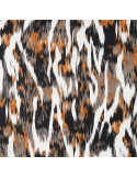 Tissu, Sergé de Viscose Imprimé Abstrait, Orange Noir Gris Blanc, Laize 145 cm, 100% Viscose 155g/m²