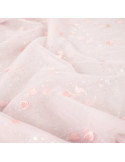 Tissu, Tulle Souple Brodé Cœurs, Rose Pastel et Lurex, Laize 150 cm, Polyamide 20g/m²