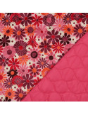 Tissu, Matelassé Velours Imprimé Floral, Fleurs Roses & Vives, Laize 135 cm, 100% Polyester 375g/m²