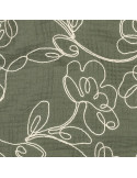 Tissu, Double Gaze Brodée Fleurs, Vert Kaki et Crème, Laize 120 cm, 100% Coton 153g/m²