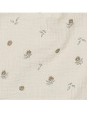 Tissu, Double Gaze Petites Fleurs, Crème Naturel Fleuri Ocre, Laize 135 cm, 100% Coton 125g/m²