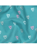 Tissu, Velours Milleraies Cœurs, Bleu Canard, Laize 143 cm, 100% Coton 145g/m²