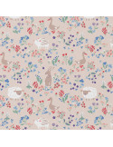 Tissu, Cretonne de Coton Animaux de la Ferme, Multicolore sur Beige, Laize 150 cm, 100% Coton 115g/m²