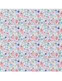 Tissu, Cretonne de Coton Fleurs Champêtres, Multicolore sur Fond Crème, Laize 150 cm, 100% Coton 115g/m²