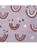 Tissu, Polaire Doudou, Arc-en-ciel & Cœurs Mauve Pastel, Laize 150 cm, 100% Polyester 300g/m²