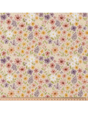 Tissu, Popeline de Coton Fleurs Champêtres, Multicolore, Laize 150 cm, 100% Coton 115g/m²