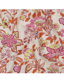 Tissu, Viscose Lin Fleuri Impression Digitale, Rose Fuchsia Orangé Vert Anis sur Écru, Laize 150 cm, 85% Viscose 15% Lin 120g/m²