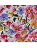 Tissu, Viscose Fluide, Fleurs Abstraites Multicolores sur Fond Sombre, Laize 140 cm, 100% Viscose 110g/m²