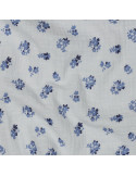 Tissu, Double Gaze Plumetis Petites Fleurs, Blanc Fleurs Bleues, Laize 135 cm, 100% Coton 125g/m²