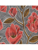 Tissu, Voile de Coton Fleuri, Fleurs Mandarine Ocre sur Blanc, Laize 138 cm, 100% Coton 70g/m²
