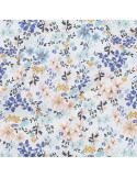 Tissu, Voile de Coton Fleuri, Blanc Jaune Bleu, Laize 140 cm, 100% Coton 75g/m²