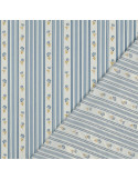 Tissu, Popeline de Coton, Fleurs et Rayures Bleu Ciel, Laize 148 cm, 100% Coton 110g/m²
