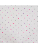 Tissu, Jersey de Coton, Cœurs Roses et Violets Pailletés sur Blanc, Laize 150 cm, Coton Stretch Oeko-Tex