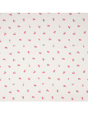 Tissu, Popeline de Coton, Cerises Rouges sur Écru, Laize 150 cm, 100% Coton 110g/m²